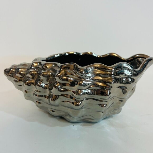 Decorative Silver Conch Shell Ceramic Planter/Vase Nut Candy Bowl Coastal Decor - Picture 1 of 4